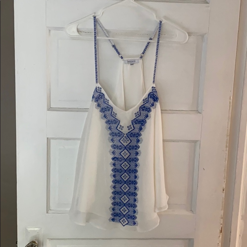 White and blue flowy tank top